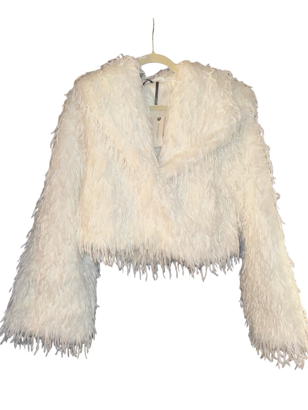 Anthropologie Shaggy Faux Fur Feather Statement Jacket White